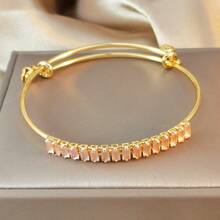 优雅的18K镀金铜手镯，镶嵌粉红色/红色人造锆石，可叠戴，带铃铛吊坠，波西米亚风格手镯 - 金黃色 - 查看 8