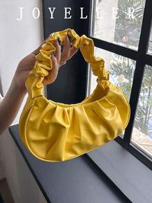 Túi xách nhỏ xếp ly kiểu đám mây thời trang, giá cả phải chăng, túi đeo vai màu trơn, túi xách tay màu trơn đa năng dành cho nữ. - Màu vàng - Xem 4