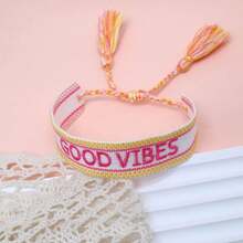 1pc Handmade Adjustable Leopard Print Braided Vintage Tassel Boho Bracelet, Suitable For Women's Party, Travel And Daily Wear - Multicolor - View 7