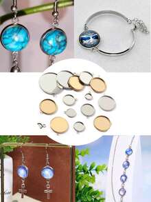 20pcs Stainless Steel Gemstone Base Set, Stainless Steel Round Crystal And Gemstone Base Set, Convex Embedded Tray Pendant, Suitable For DIY Necklace, Earring, Bracelet Pendant, Suitable For Making Holiday Party Gifts, Wedding Season Accessories, Adult Craft Materials, Making Summer Beach Holiday Accessories, Perfect Jewelry Making Materials - Silver - View 7