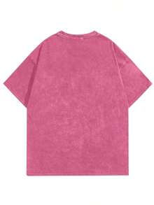 Women's Minimalist Printed Round Neck Short Sleeve Washed Cotton T-Shirt Cute T Shirt Washed T Shirt Anti-Wrinkle Cotton T-Shirt - 粉色 - 查看 2