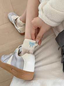 1双可爱蝴蝶结短袜，女士轻薄透气网眼镂空短袜，芭蕾舞鞋款式，夏季 - 彩色 - 查看 5