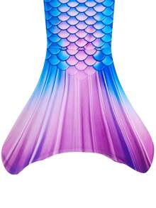 Set Bikini Ekor Putri Duyung untuk Anak Perempuan, Atasan Camisole Motif Sisik Ikan Jala Kontras & Bawahan Segitiga, 3 Potongan Pakaian Liburan - Biru - View 9