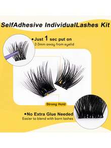 DIY个人睫毛嫁接套装：48片自粘式睫毛簇，D型卷翘，自然外观，10-16毫米混合长度 - 查看 5