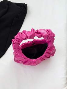 Fashionable High Cost-Effective Ruched Cloud Bag, Solid Color Shoulder Underarm Bag, Versatile Solid Color Handbag For Women - Hot Pink - View 10