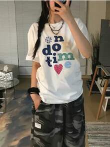 Women's Loose Fit Tomato Graphic Print Short Sleeve T-Shirt, Street Style For Summer Casual White - White - View 1