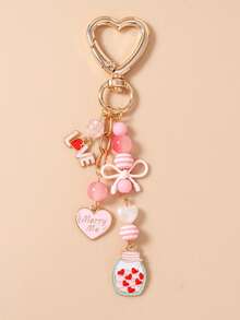 1个串珠小鸟花束钥匙扣，蝴蝶结罐心形钥匙扣，女孩包包挂饰 - 彩色 - 查看 3