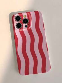 1pc Simple Fresh Wavy Stripe Pattern Fine Hole Glossy Film Case Full Coverage Hard Phone Case For IPhone 11/12/13/14/15/16 Pro Max - Multicolor - View 2