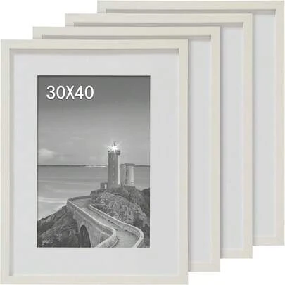 Cispree 30x40cm Photo Frame-White(4Pack), Solid Wood Picture Frame For 15.7x11.8