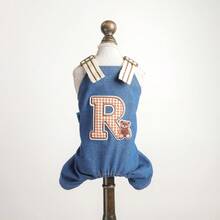 PETCIRCLE 1件宠物衣服，狗狗/猫咪套装，小型犬/幼犬休闲可爱舒适字母熊图案配套裤子 - 藍色 - 查看 10