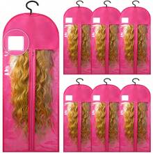 6-Pack Extra Long Wig Storage Bags With Hanger For Travel & Closet - 04 Pink 6PCS - View 12