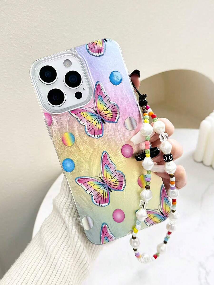2026 New Large Hole Gradient PC+TPU Butterfly Painted Anti-Drop Phone Case With Beaded Bracelet Accessory, Compatible With IPhone7pro/17Air/17/17promax 16/11/16pro/16plus/16promax/16e/15Promax/13/14/12/XS/XR/7G/8P, Galaxy 11/12Pro/12/12X/13Pro/14Pro/15Pro/, 10/9/Note9/12c/Note11pro/Note8Pro - Multicolor - View 1