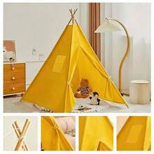 Large Yellow Teepee - 3 Sizes (135/160/180cm), Polyester, Foldable Play Tent, Suitable For Boys & Girls, Home Decor & Photography Props - A - View 4