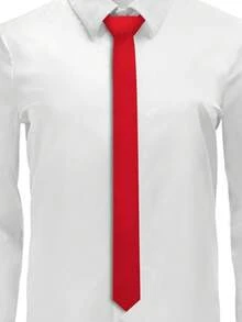 1pc Men's Solid Color Necktie, Business Formal Slim Tie (4cm) - Red - View 2