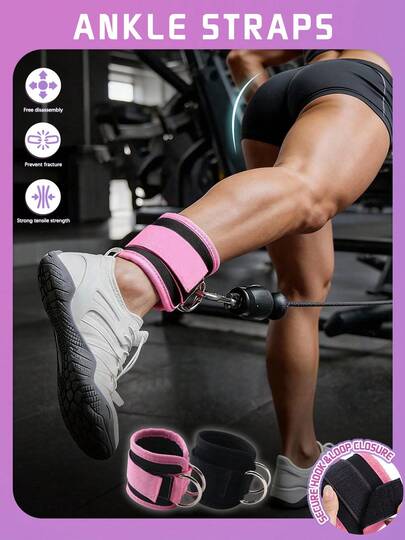 2pcs Adjustable Thick Ankle Straps With D-Ring Support, Suitable For Leg Exercises, Breathable Ankle Sleeves, Fitness Accessories, Workout, Gym, Home Exercise, Gym Weightlifting, Lifting, Women Weighted