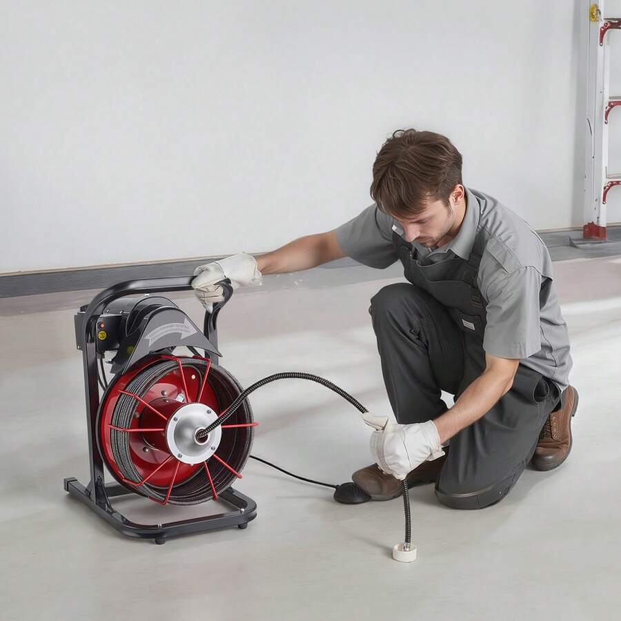Drain Cleaner Machine 50 FT X 1/2 Inch, Sewer Snake Auger Manual Feed With 4 Cutters & Air-Activated Foot Switch For 2" To 6" Pipes - 50 FT X 1/2 Inch 4 Cutters - View 1