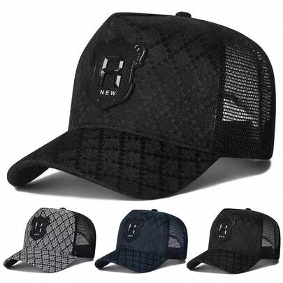 1顶男士R字卡车司机帽，个性化字母棒球帽，街头风网眼帽，户外防晒休闲帽，适合春季、秋季、旅行、海滩