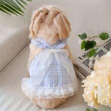 Charming Fairy-Tale Style Lace Bow Plaid Pet Dress - Perfect For Home Gatherings And Outings, Hand Wash Only, Suitable For Small And Medium-Sized Dogs - 粉紅色 - 查看 5