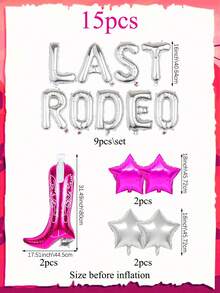 15件套终极牛仔女郎气球套装，包含银色“LAST RODEO”气球横幅、牛仔靴、星星气球，适合单身派对、迪斯科西部主题气球装饰、生日派对、新娘送礼会、生日派对用品、LAST RODEO装饰 - 彩色 - 查看 8