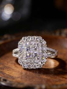 Anillo con incrustaciones de circonita, diseño de nicho de lujo, regalo de San Valentín o aniversario para la novia - Plateado - Ver 3