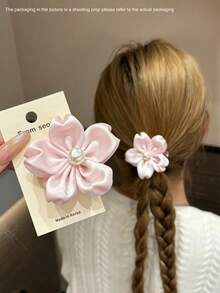 6pcs Cute Girl's Pink Sakura Bow, Polka Dot Hair Clips, Sweet Versatile Side Bangs Clips, Fashionable Elegant Duck Mouth Hair Clips, Suitable For Daily Use In Spring - Pink - View 3