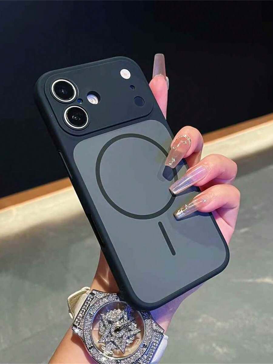 1pc Luxury Minimalist Liquid Silicone Matte Clear Skin Feel Magnetic Phone Case Compatible With IPhone 17 Pro Max AIR 16 15 14 13 Pro Max Soft Back Cover Color Match - Black - View 1