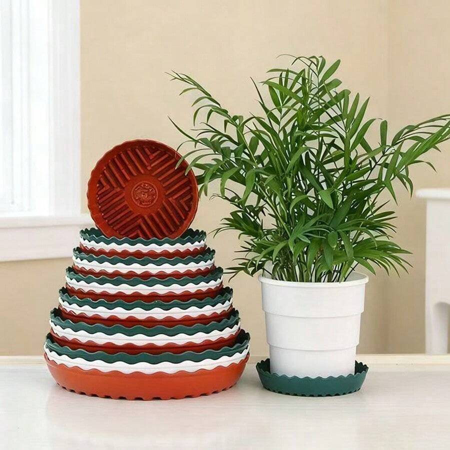 2个/5个装圆形透气花盆托盘，加厚耐用植物盆底碟，适用于多肉植物圆形花盆，花盆底部排水盘支架 - 多色 - 查看 1