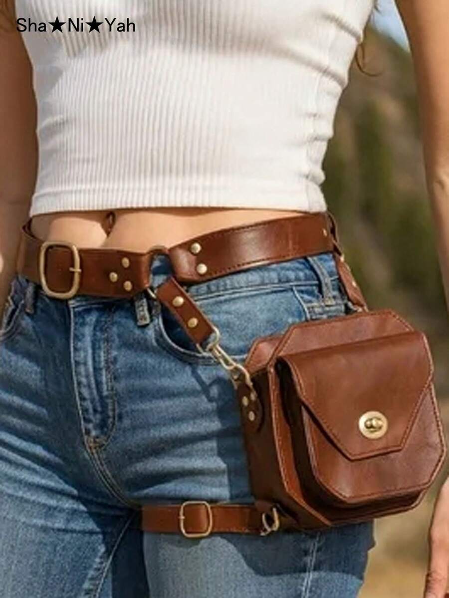 Bolsa de pierna de estilo gótico Y2K de piel sintética - Bolso bandolera mini con correa de cinturón de estilo punk - Multicolor - Ver 1