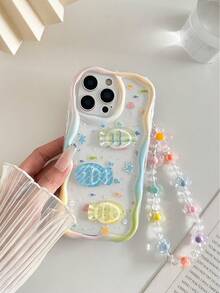 海洋彩绘海鱼装饰奶油色波浪边手链带简约防摔加厚手机保护壳，印花，兼容 17/17Pro/17ProMax/ 16 XR/7/8/ 15ProMax/12PROMAX/13PROMAX/14PROMAX/13/14/11/12P/14/P11/P12/XS/XR/78P/78GES2，适用于A134G/A22/A21S/A514G/A52/S22 Ultra/A335G/A34/A35，适用于Note 10/114G/11Lite/A53，TPU材质，适用于A14/A23/S23 Ultra/S24/A14/A15/S23/A73/A55/A54手机壳，国际版，非国内版 - 彩色 - 查看 6