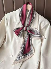 1pc Long Silk Scarf, Double-Sided Printed Silk-Feel Scarf, Suitable For Women In Spring, Summer And Autumn To Wear Around Neck, Pair With Shirts, Jeans, As Waist Belt, Hair Tie Or Headband - Burgundy - View 2