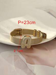 1pc Creative Fashion Elegant Design Exquisite Light Luxury Titanium Steel Inlaid Synthetic Zirconia 26 Alphabet Bracelet For Women Couple Jewelry Delicate Gift, Suitable For Mother's Day,Daily Dates, Parties, Summer, Beach,Holidays, Wedding, Vacation Wear - Gold - View 8