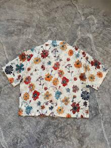 Soft Textured Short Shirt, Unisex, Summer Floral Pattern, Jacquard Fabric, Loose Fit, Distressed, Couple Shirt, Hollow Out, Casual Outings, Young People's Outfit, Vacation Shirt, Short Sleeve Outerwear - 彩色 - 查看 2