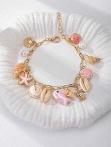 1 chiếc vòng tay chủ đề sinh vật biển mùa hè, mặt dây chuyền hình sao biển và vỏ sò kiểu bãi biển, trang sức phong cách Bohemian cho nữ dịp lễ hội. - Nhiều màu - Xem 2