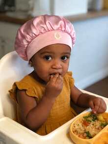 1pc Children's Bonnet Hat With Letter, Wide Brim, Elastic, Smooth Texture, Fashionable Sleep Cap, Casual, Comfortable, Soft, Breathable, Hair Cap - Pink - View 3