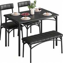 Juego de mesa para comedor para 4 personas con sillas tapizadas y banco, juego de mesa rectangular para cocina, ideal para espacios pequeños, apartamento, estudio o rincón de desayuno - Negro - Ver 1