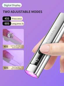 Electroplated Silver Nail Manicure Handheld Display Screen Light, Rechargeable Quick-Drying Mini Nail Lamp For Gel Polish Curing, Portable LED Nail Lamp For Home Use - Silver - View 4