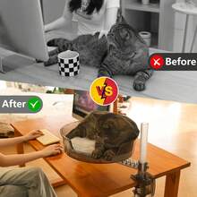 猫窝桌带宠物垫，猫吊床带碗，360°旋转，高度可调节，透明灰色 - 彩色 - 查看 2