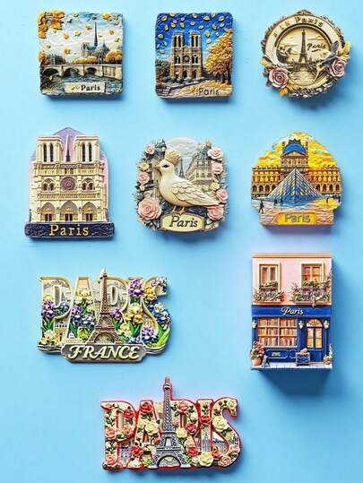 1pc French Paris 3D Embossed Fridge Magnet, Featuring Classic Landmarks Like Eiffel Tower, Louvre, Cathedral, Paired With Floral, Dove And Vintage Street Elements, High-Quality 3D Embossed Craftsmanship, Strong Magnetic Design Won't Damage Walls, Ideal For Home Decor, Travel Souvenir, And Gift, Suitable For Study, Bedroom, Kitchen And More, Showcasing Romantic French Style