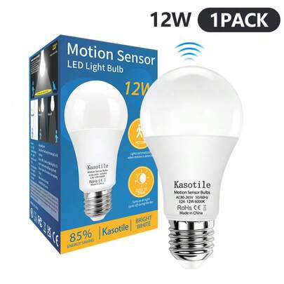 12W A21 感应灯泡（相当于 100W 白炽灯），日光色，E26 灯座 - 适用于室内、门廊、车库、车道 - 自动开关（1100 流明，1 个装）