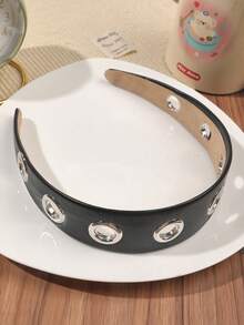 1 件朋克风黑色仿皮镂空发箍，百搭时尚配饰，秋冬季发圈、发绳、发圈，女士发带，夏季、假日、旅行必备 - 彩色 - 查看 9