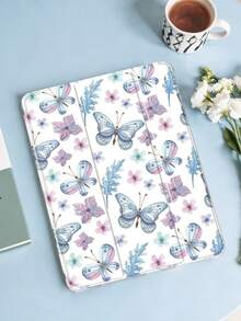 Floral & Butterfly Pattern Painted Tablet Case, Compatible With IPad Mini 4/5/6/7, Air, 9.7/10.2/10.5, Air 4/5, Pro 11", 10th Gen, Air 11" (M3) 2025, 11" 11th Gen 2025, Galaxy Tab A8 10.5" 2022. Includes Pencil Slot, Tri-Fold Stand, TPU Soft Edge Protection, Magnetic Sleep/Wake, Stylish Designs. - Multicolor - View 4