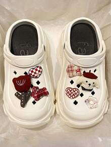Cute Cartoon Rose & Puppy Shoe Decorations, DIY Hollow Out Clogs Accessories - Red - View 5