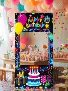 1件荧光生日照片背景布，彩色气球生日相框，生日派对背景布，复古派对彩旗，生日派对用品，生日摄影道具，派对装饰，生日装饰挂件，生日礼物，婴儿派对，男宝宝生日，家居装饰，派对礼品 - 螢光生日 - 查看 6