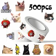 500 piezas/Rollo Pegatinas con expresiones divertidas de gatos, pegatinas decorativas lindas, etiquetas para sellar regalos, decoraciones, recuerdos de fiesta, regalos divertidos, adecuadas para cuadernos, teléfonos, guitarras, refrigeradores, pegatinas de recompensa de dibujos animados, pegatinas para regalos - Multicolor - Ver 2