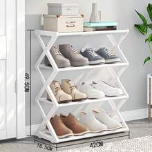 4-Tier Stackable Folding Plastic Shoe Rack - Space-Saving X-Shaped Storage Organizer, Suitable For Entryway, Hallway, Bedroom And Dorm, Black, Easy Assembly, Plastic Design, Shoe Storage Organizer, Practical Rack - Multicolor - View 9
