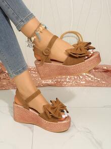 Women's Thick Bottom Wedge Heel Sandals, New Summer Bowknot Open Toe High Heel Sandals - Brown - View 5
