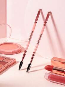 Princess Rose 2 Pieces Double-Headed Pink Eyebrow Brush Set, Soft Fiber Makeup Tool, Easy To Carry, Travel Brush - Pink - View 2