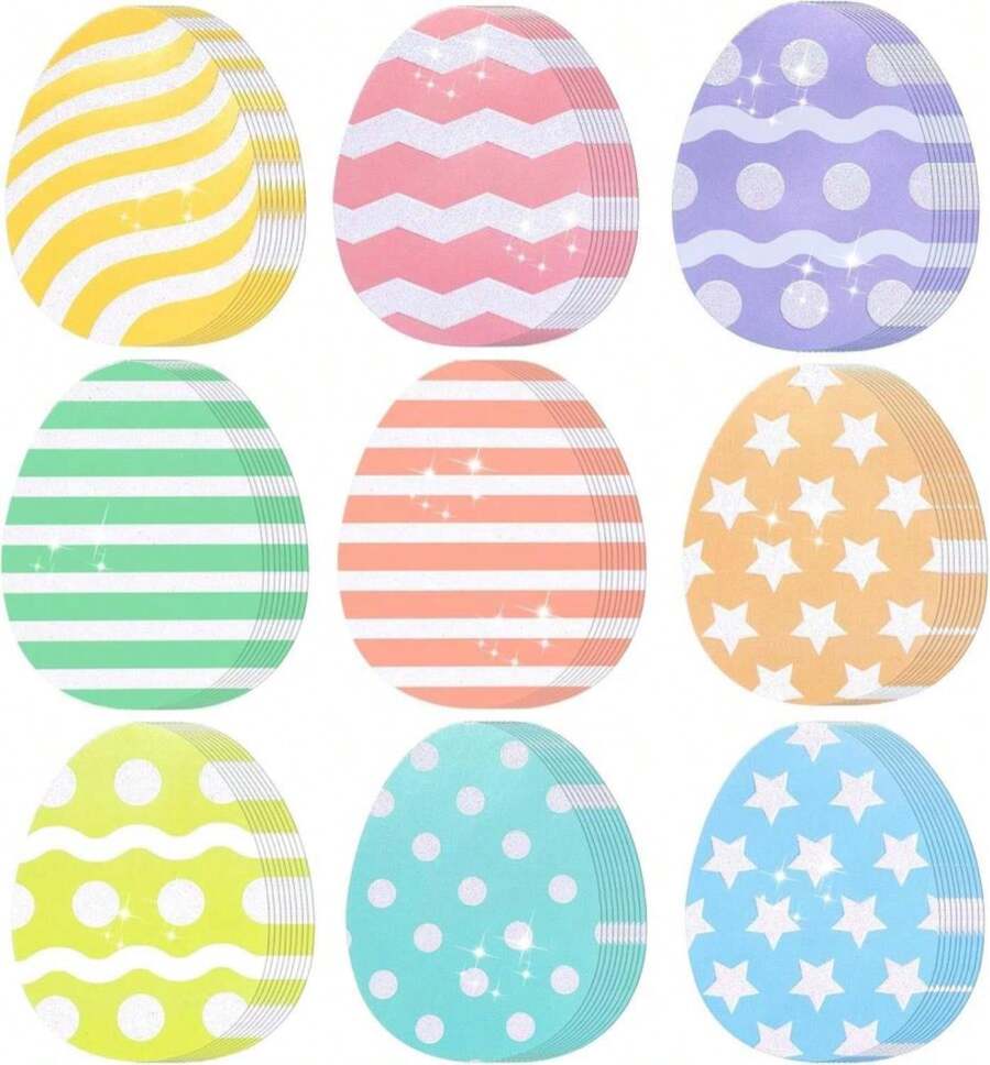 Moinchore 90 Pcs Easter Mini Egg Cut-Out Set Small Paper Egg Cut Outs Various Styles Glitter Egg Shape Easter Bulletin Board Decoration DIY Crafts For Holiday Hunt Game Party Supplies Gifts - ColorA - 查看 1
