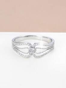 1pc Niche Design Wing Element Ring, Luxury Micro-Inlaid Zirconia Band, Delicate Versatile Finger Ring, Suitable For Daily Wear, Gift For Girlfriend - Ring - View 1