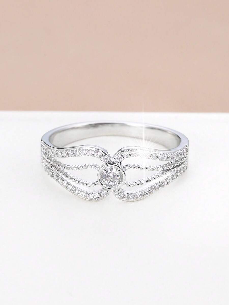 1pc Niche Design Wing Element Ring, Luxury Micro-Inlaid Zirconia Band, Delicate Versatile Finger Ring, Suitable For Daily Wear, Gift For Girlfriend - Ring - View 1